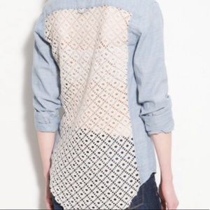 Free people crochet back chambray shirt